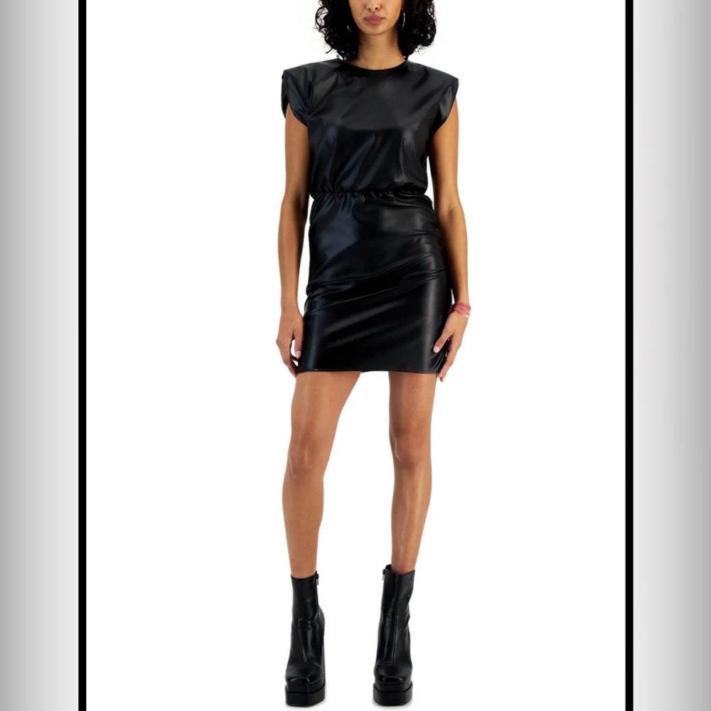 Tinsel Black Mini faux leather sheath Dress size small NEW NWT